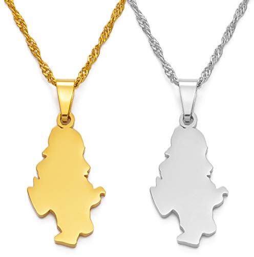 Karte Von Serbien Anhänger Halsketten - Charme Afrikanischen Land Karten Flagge Dünne Kette Halsketten, Gold Farbe Hip Hop Karte Ethnischen Schmuck Für Frauen Männer Party Geschenk, Silber, 60Cm