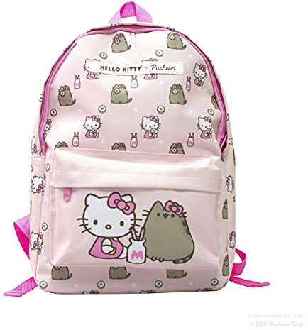 Pusheen Hello Kitty x Rucksack | Schulanfang | Rucksack | Süße Dinge | Großer Rucksack | Rucksack für Mädchen und Jungen, rose, M