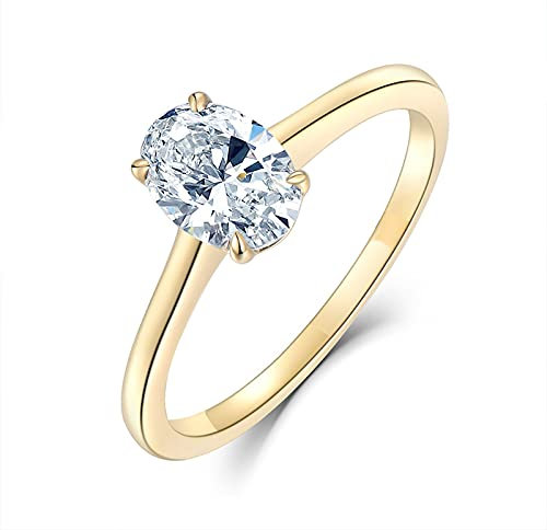 BEBEWO 9/14/18 Cararts Solid Gold Name Rings Personalized 1ct Oval Cut Solitare Moissanite Ring, Engagement Ring Unique Custom Anniversary Wedding