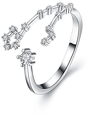 Clearine 12 Konstellation Sternzeichen Zirkonia Verstellbarer Ring für Damen Mädchen Fische Horoskop Sternbild Astrologie