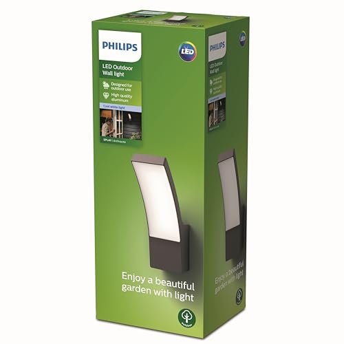 Philips Outdoor Splay LED Wandleuchte, 12W, Anthrazit, kaltweißes Licht 4.000K, IP44 Schutzklasse, integriertes Leuchtmittel