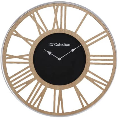 LW Collection Wanduhr Myrella Braun 80cm - Große Wanduhr Holz mit römischen Ziffern - Moderne Industrielle Leises Wanduhr - Stille Uhr