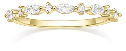 SHINYSO 14K Gold Plated Wedding Band for Women Thin Stacking Ring Half Cubic Zirconia Eternity Engagement Ring Size 4-10 (Yellow, Size 7)