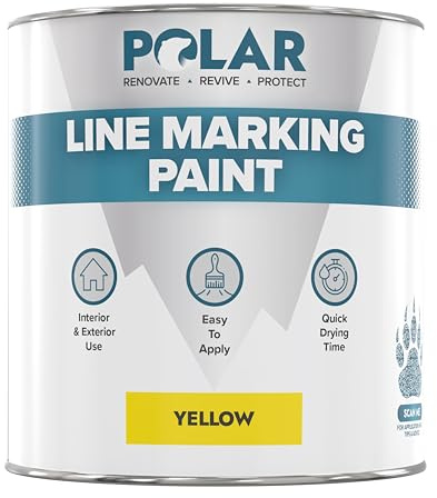 Polar Line Marker Yellow Paint - 1 Litre - Heavy Duty & Hard-Wearing - Indoors & Outdoors - Ideal For Car Parks, Tennis Courts, Warehouses - Water, Chemical & Acid Resistant