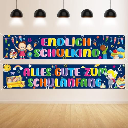GRESATEK Schulanfang Banner Deko für Schüler, 2 Stück Dunkelblau Alles Gute Zum Schulanfang Banner Lange Größes Einschulung Banner Photo Booth Dekoration für Drinnen und Draußen