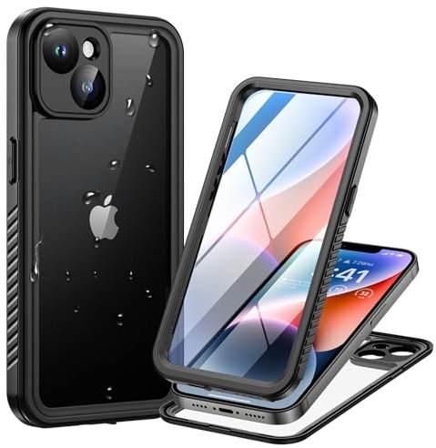 Lanhiem für iPhone 14 Plus Hülle Wasserdicht,Handyhülle für iPhone 14 Plus Schutzhülle Wasserfest,360 Outdoor Case Stoßfest Staubdicht Panzerhülle mit Kameraschutz/Eingebautem Displayschutz,Schwarz