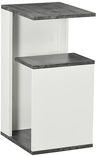 HOMCOM Comodino con Ripiano Aperto in Truciolato, Comodino Moderno dal Design Irregolare, 35x29.5x60cm, Grigio e Bianco