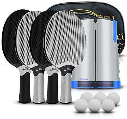 Senston Tischtennisschlägerset, professionelles Tischtennis-Paddel-Set für 4 Spieler, Ping-Pong-Paddel aus Verbundgummi, Spiele im Innen- oder Außenbereich.