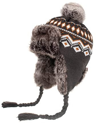 AOOPOO Frauen Ohrenklappe Trapper Hut Kunstfell gefüttert gestrickt Ushanka Cap peruanischen Beanie Hut