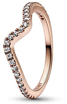 PANDORA Funkelnde Welle Ring aus Sterlingsilber mit Zirkonia in der Farbe Roségold, PANDORA Timeless Collection, Gr.58, 182539C01-58