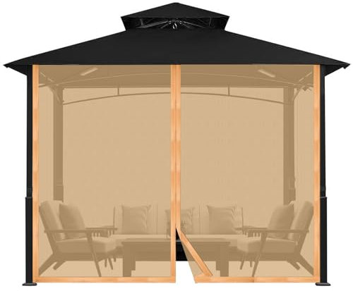 Mingfuxin Moustiquaire de belvédère, Remplacement Universel de l'auvent de Jardin Moustiquaire 4 Panneaux avec Fermeture éclair pour d'extérieur pergola 10 x 10 (Moustiquaire Uniquement)