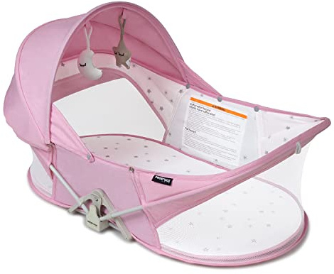 beberoad Portable Baby Bed Travel Bassinet for Newborn Babies, Pink | Foldable Infant Crib, Baby Cots Portable Cots, Toddlers with Mattress, Mosquito and Sunshde Net