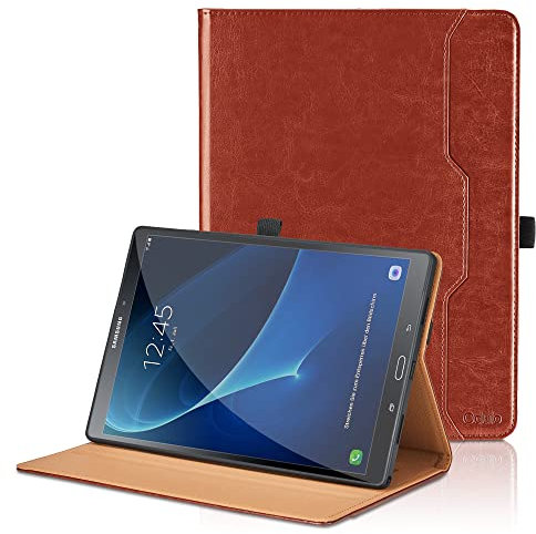 Custodia per Samsung Galaxy Tab A6 10.1 pollici 2016 SM-T580/T585 Pelle Tablet Case, Multi-angli Supporto Pieghevole Cover Protettiva con Tasca, Pencil Loop, Auto Sveglia/Sonno - Marrone