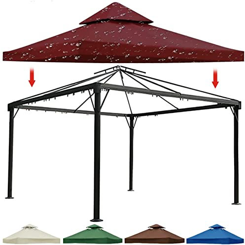 MBROS 3x3 Pavillon-Überdachung, Ersatzabdeckungen, 3 m x 3 m, 2 Ebenen, wasserdicht, mit belüfteter Oberseite für Pergola, Terrasse, Oxford-Stoff (nur Oberseite), Rotwein