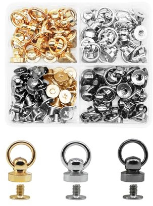 JJWNMLL 48 Stück runde Nietnieten in 3 Farben, zum Basteln, Lederhandwerk, Reparatur, Metallnieten mit Zugring-Schnalle für Geldbörse, Geldbörse, Handyhülle, Handtasche, Dekoration, mit