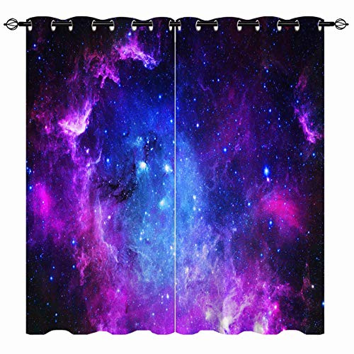 YUANZU Galaxie Vorhänge Weltraumviolett Blauer Nebel Ösen Gardinen mit Blickdichte Thermo Vorhang Kälteschutz Blackout Curtain Kinderzimmer Schlafzimmer Verdunkelung Fenster, 2 Stück, H 160 x B 132 cm