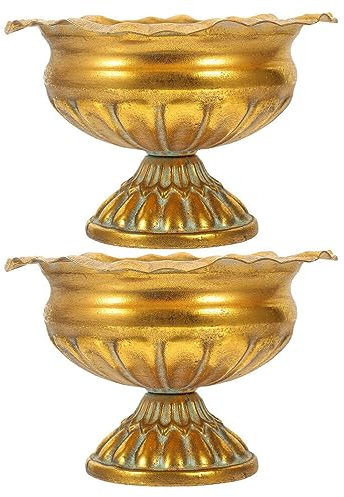 NOLITOY 2pcs Roman Planter Urns Iron Vintage Golden Decorative Pots