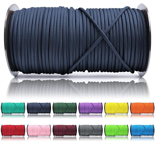 Ganzoo Paracord 550, corda da 4mm, 100 Metri, Poliestere, Tipo 3-7 fili interni, fai da te guinzaglio per cani collare bracciale, campeggio sopravvivenza e corda multifunzione, blu navy
