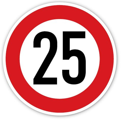 Aufkleber: ⌀ 200 mm, 1 Stück - StVO Verkehrszeichen Z-274 rot/weiß - maximale Geschwindigkeit/Höchstgeschwindigkeit - 25 km/h
