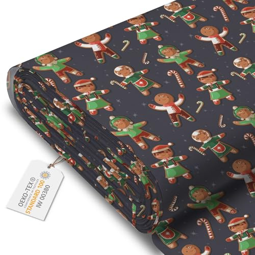 DreamRoots Oxford Weihnachtsstoff Meterware, Christmas Cookies | wasserdicht, wasserabweisend, Deko-Stoff, OEKO-TEX, 220 g/m² 600D, Weihnachtsmotiv, zum Nähen & Basteln