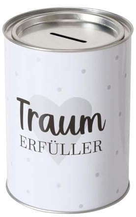 ReWu Spardose Sparschwein Schriftzug Traumerfüller - Deckel abnehmbar - Wiederverwendbar Metall Sparbüchse Geldgeschenk Geschenkidee Geldspardose Metallspardose 14 x 10 cm