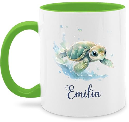 Tasse Tassen 325ml - Schildkröte mit Name personalisiert I Zootiere I Panzertier - 325 ml - Hellgrün - schildkrötentasse schildkrötentassen schildkröten turtle haferl schildkröten-tasse und