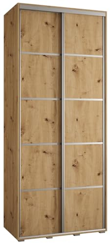 MEBLE KRYSPOL Davos 4 100 Schrank mit Zwei Schiebetüren für Schlafzimmer - Moderner Kleiderschrank mit Kleiderstange und Regalen - 235,2x100x60 cm - Artisan Artisan Silber