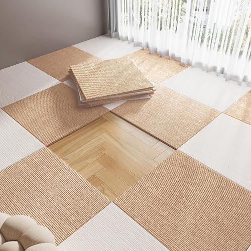 Selbstklebende Bodenmatte, Teppichfliesen, 4 Stück, ohne Kleber, rutschfest, for Wohnzimmer, Schlafzimmer, schalldicht, Teppich, Bodenmatte, wasserabsorbierend, selbstklebende Fliesen, gepolstert (Far
