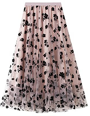 FM2018XSL Flocking Mesh Mezza Lunghezza Gonna per Le Donne, Sottile e Drappo Come Gonna di Garza, Super Fairy Fairy Gonna Plissettata,Rosa