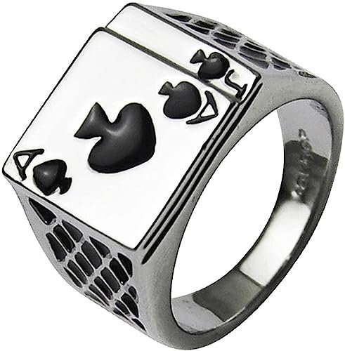PULABO Herrenschmuck Ring Punk Rock Black Ace of Spades Poker Spielkartenring langlebig