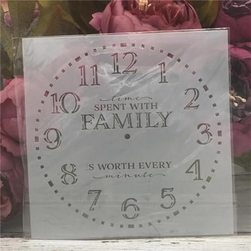 JIAPAILAIYUN Schablone zum Malen, 15 x 15 cm, Zifferblatt mit Uhr, wiederverwendbar, zum Malen auf Holz, Wand, Möbel, Stoff, Stein, Kreidetafel, Schild, Fliesen, DIY-Kunstprojekte, Stil G