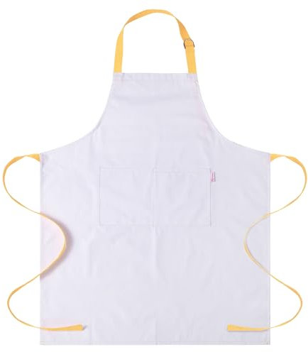 Zihuatailer Weiße Schürze für Damen und Herren mit 2 Taschen, 100% Baumwolle