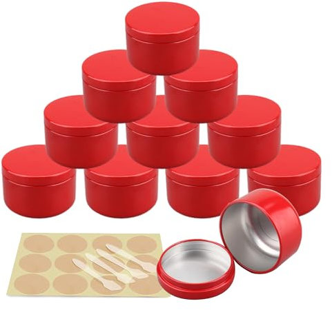 YANCAER 10 Pièces Pots en Aluminium, 50ml Rouge Conteneurs Cosmétiques Vide Pots de Voyage, Ronds Petit Pot Aluminium avec Couvercle, Pot Aluminium de Bougies