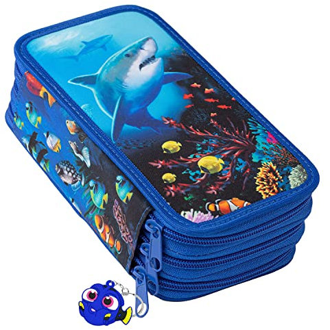 Mäppchen Federtasche 3 Fach Federmäppchen Schüleretui Schlamperbox Stiftemappe mit 3 Reißverschluss-Fächern HEI Ocean [150]