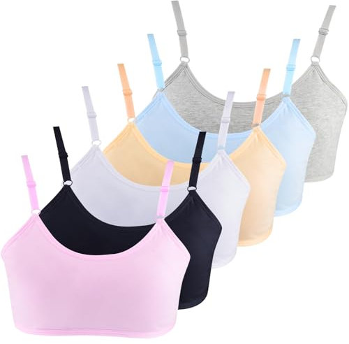 DASHUAIGE 6 Pack Seamless Cotton Sports Bra for Girls 10-16 Years, Adjustable Training Crop Top Set for Teenagers, Breathable & Comfortable for Daily Wear(Mix Color)