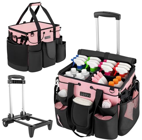LOEUO Großer Reinigungs-Caddy für Reinigungsmittel, Roll-Reinigungs-Caddy mit Rädern für Haushälterinnen, Reinigungswagen auf Rädern für Zuhause, Auto, Büro, Picknick