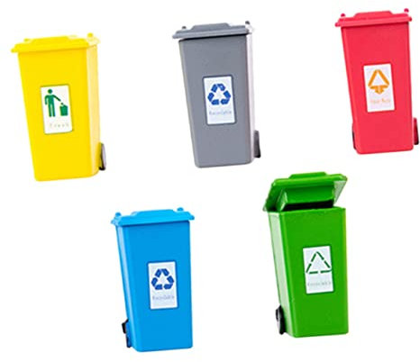 PHENOFICE 5stücke Mülleimer Spielzeug Miniatur Hausmülltonne Puppenhaus Deko Tiny Abfallbehälter Modell Für Mini-häuser Sandtischaccessoires Realistisches Design