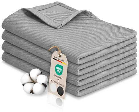 Bellphany 4er Set Geschirrtücher - Küchentücher 100% türkische Baumwolle, Oeko-TEX® zertifizierte Geschirrhandtücher, 45x60cm, grau einfarbig