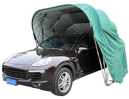 HTSMEUR Garage rétractable Pliable et Mobile Semi-Automatique, résistant à la Pluie, Ignifuge, abri de stationnement de Voiture, Housse de Voiture Chaude en Coton épais pour la Maison (Green)