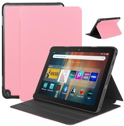 DJ&RPPQ 8 Inch Tablet Hülle mit automatischer Wake/Sleep-Funktion, Nicht für TCL Nokia iPad Samsung Tablet, Faltbarer Vorderseite aus Leder und Weich TPU Rückseite Hülle für 8 inch Tablet (Rosa)