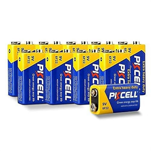 PKCELL 9V Batteries 6F22/PP3 High Performance Square Battery for Smoke Alarm, Remote Control Car, Pack of 10