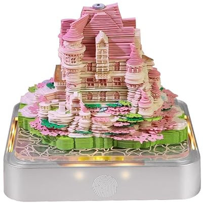 3D Kalender Abreißen 2025, 3D-Notizblock mit LED-Lichtern, tischkalender 2025,Kunstkalender-Skulptur, DIY-Papierschnitzkunst, Haftnotiz, Schreibtisch-Dekoration, Geschenk (F)