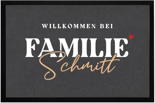 SpecialMe® Fußmatte mit Namen Willkommen Familie Wunschname Familienname personalisierte Geschenke rutschfest & waschbar schwarz 60x40cm