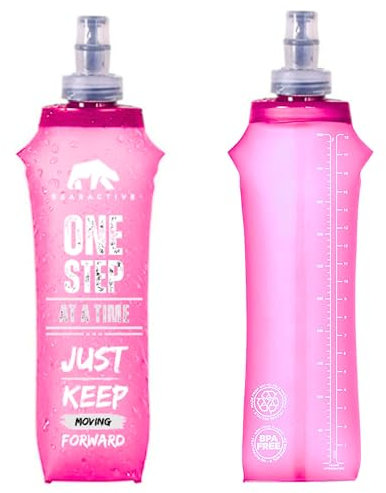 Bearactive Borraccia morbida motivazionale, da 500 ml, leggera, pieghevole, in plastica priva di BPA, a prova di perdite, pieghevole, per gilet e cinture da corsa (rosa, 2 fiaschette morbide)