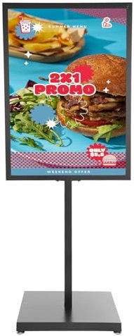 Support en métal sur pied 65 x 90 cm - Grand support d'information avec une hauteur de 160 cm - Noir - Pour affiches, publicité, vente, présentoir, affiches, affiches, affiches
