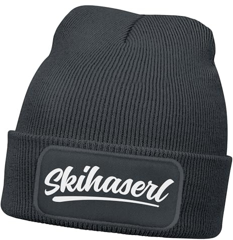 MoonWorks® Damen Beanie Patch Skifahren Strickmütze mit Spruch Team Après Ski Aufdruck Lustig Damenmütze