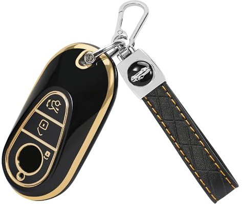 TOMALL für Mercedes Benz Schlüsselanhänger mit Schlüsselanhänger, 3 Tasten Schlüsselkoffer für Mercedes Benz 2022-2025 S-Klasse, G-Klasse, E-Klasse, C-Klasse, GLC-Klasse, SL-Klasse, EQS, EQE, Schwarz