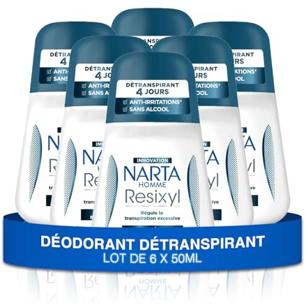 Narta - Deodorant für Herren mit Kugel – Resixyl Deodorant für 4 Tage, ohne Alkohol, 6 x 50 ml