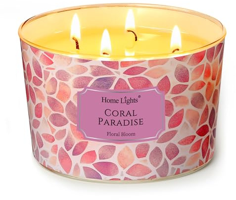 Home Lights Duftkerzen im glas 510g Soja Kerzen 4-Wick Kerzengläser Aromatherapie, Rauchfrei, 50h vollverbrannte Duftkerze Coral Paradise