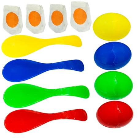 Yardwe 4Sets Egg and Spoon Race Game Outdoor Play Equipment for Family Gatherings Interactive Balance and Fun Training Playthings for Boys
